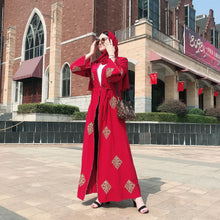 Load image into Gallery viewer, Kalenmos Dubai Embroidered Open Abaya Robe w/ Sash - Zainab&#39;s Closet