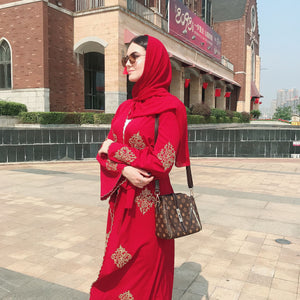 Kalenmos Dubai Embroidered Open Abaya Robe w/ Sash - Zainab's Closet