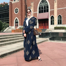 Load image into Gallery viewer, Kalenmos Dubai Embroidered Open Abaya Robe w/ Sash - Zainab&#39;s Closet