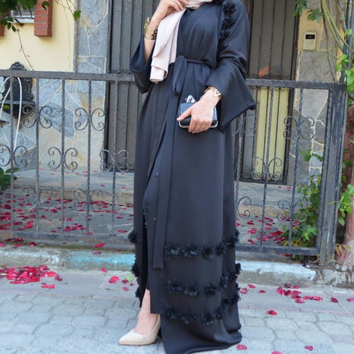 Delias Simple Flower Abaya Robe w/ Sash - Zainab's Closet