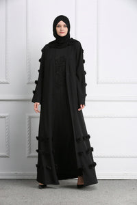 Delias Simple Flower Abaya Robe w/ Sash - Zainab's Closet