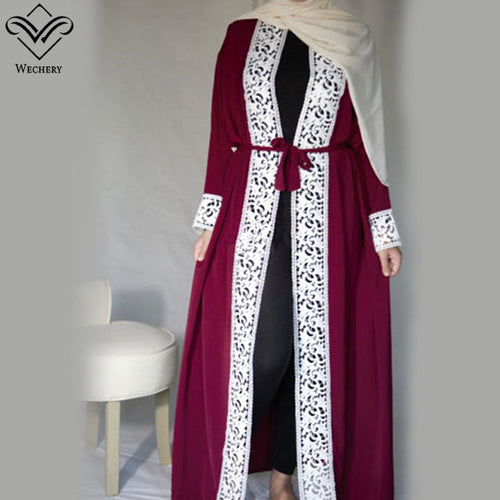 Wechery Lace Trim Abaya Robe w/ Sash - Zainab's Closet