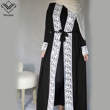 Load image into Gallery viewer, Wechery Lace Trim Abaya Robe w/ Sash - Zainab&#39;s Closet