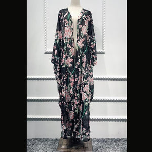AIFEIYIYI Floral Print Batwing Sleeve Kaftan Robe - Zainab's Closet
