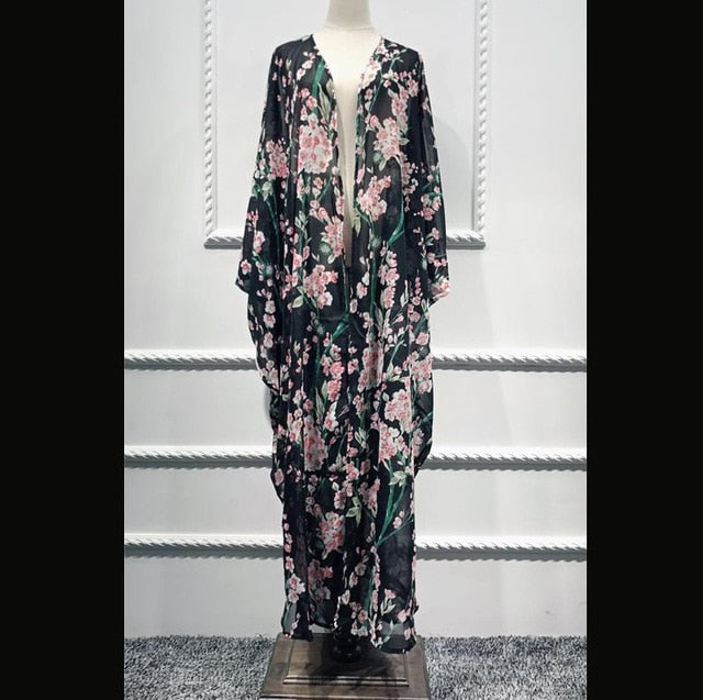 AIFEIYIYI Floral Print Batwing Sleeve Kaftan Robe - Zainab's Closet