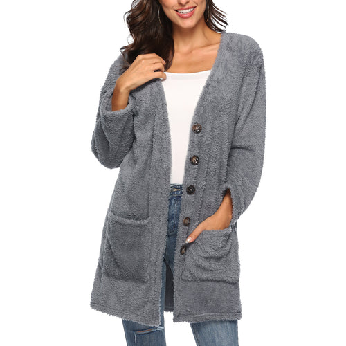 HANDBOY Velvet Fleece Plush Midi Cardigan - Zainab's Closet