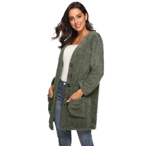 HANDBOY Velvet Fleece Plush Midi Cardigan - Zainab's Closet