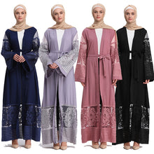 Load image into Gallery viewer, AIFEIYIYI Dubai Lace Trim Abaya Robe w/ Sash - Zainab&#39;s Closet