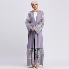 Load image into Gallery viewer, AIFEIYIYI Dubai Lace Trim Abaya Robe w/ Sash - Zainab&#39;s Closet