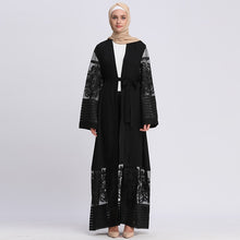 Load image into Gallery viewer, AIFEIYIYI Dubai Lace Trim Abaya Robe w/ Sash - Zainab&#39;s Closet