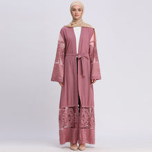 Load image into Gallery viewer, AIFEIYIYI Dubai Lace Trim Abaya Robe w/ Sash - Zainab&#39;s Closet