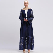 Load image into Gallery viewer, AIFEIYIYI Dubai Lace Trim Abaya Robe w/ Sash - Zainab&#39;s Closet