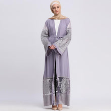 Load image into Gallery viewer, AIFEIYIYI Dubai Lace Trim Abaya Robe w/ Sash - Zainab&#39;s Closet