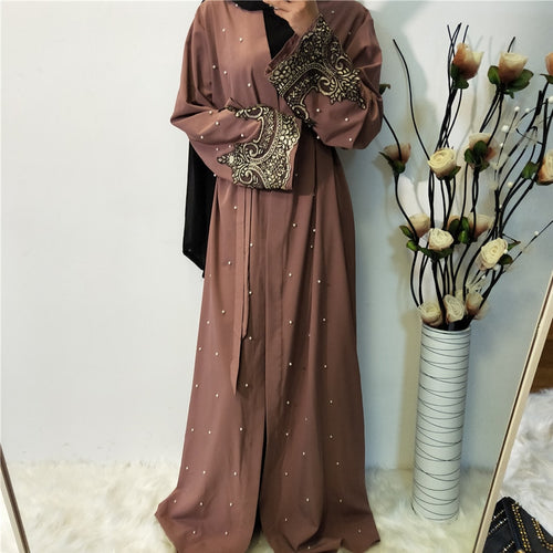 PADEGAO Dubai Style Imitation Pearl Abaya Robe w/ Sash - Zainab's Closet
