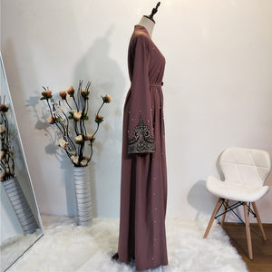 PADEGAO Dubai Style Imitation Pearl Abaya Robe w/ Sash - Zainab's Closet