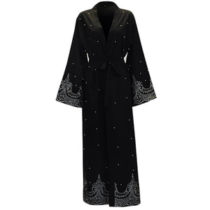 PADEGAO Dubai Style Imitation Pearl Abaya Robe w/ Sash - Zainab's Closet