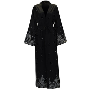 PADEGAO Dubai Style Imitation Pearl Abaya Robe w/ Sash - Zainab's Closet