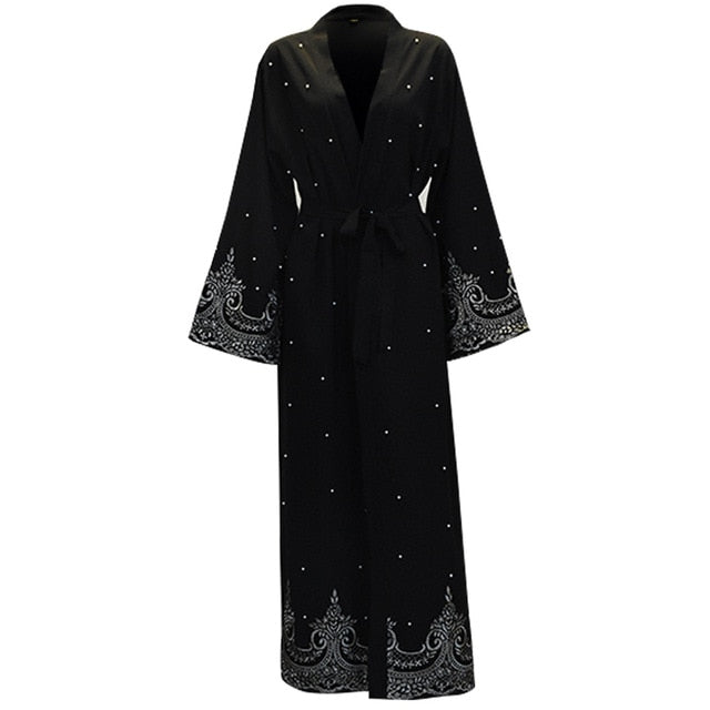 PADEGAO Dubai Style Imitation Pearl Abaya Robe w/ Sash - Zainab's Closet