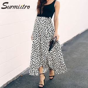 Surmiitro Polka Dot A-line Split Maxi Summer Skirt - Zainab's Closet