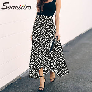 Surmiitro Polka Dot A-line Split Maxi Summer Skirt - Zainab's Closet