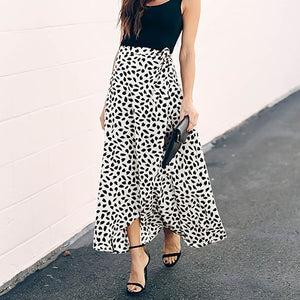 Surmiitro Polka Dot A-line Split Maxi Summer Skirt - Zainab's Closet