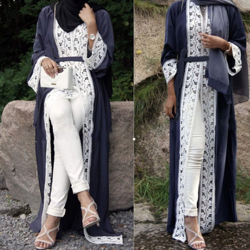 LEFEI BIG Lace Trim Abaya Robe - Zainab's Closet