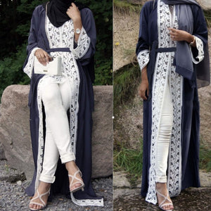 LEFEI BIG Lace Trim Abaya Robe - Zainab's Closet