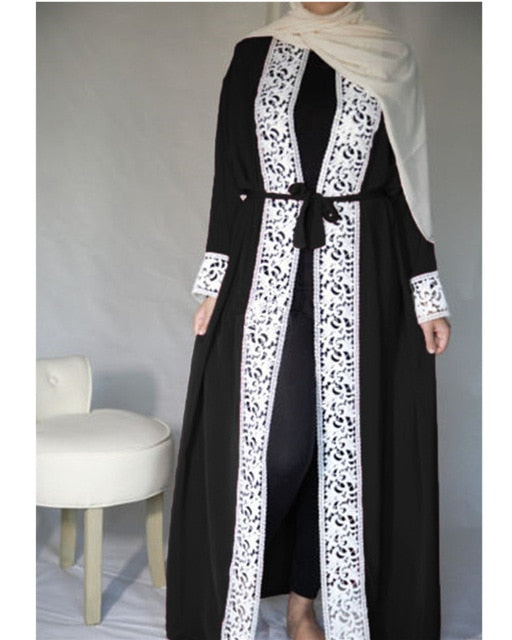 LEFEI BIG Lace Trim Abaya Robe - Zainab's Closet