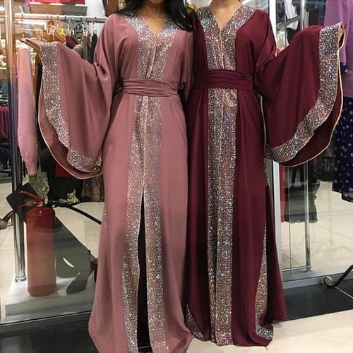 Malaysian Rhinestone Edged Abaya Robe - Zainab's Closet